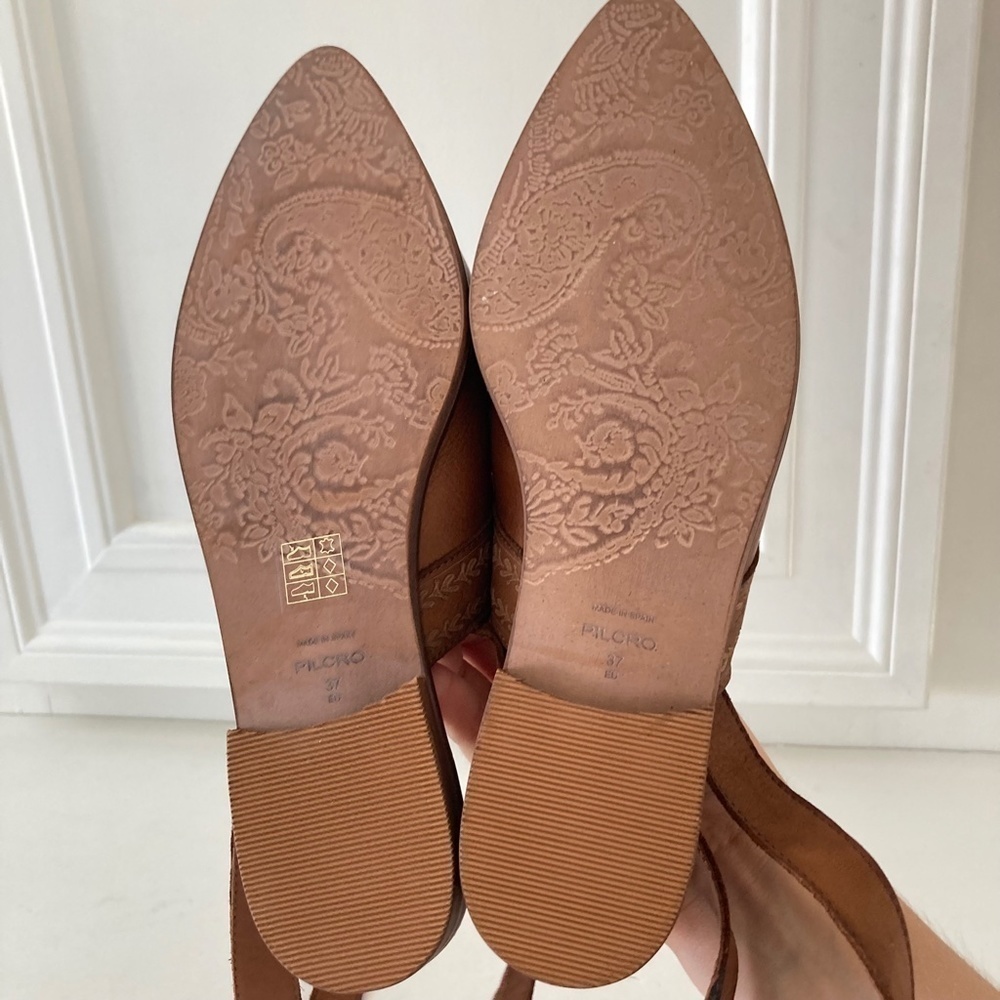NWOT Pilcro Anthropologie Ankle Strap Brown Leather Pointed Toe Flats - Picture 5 of 6